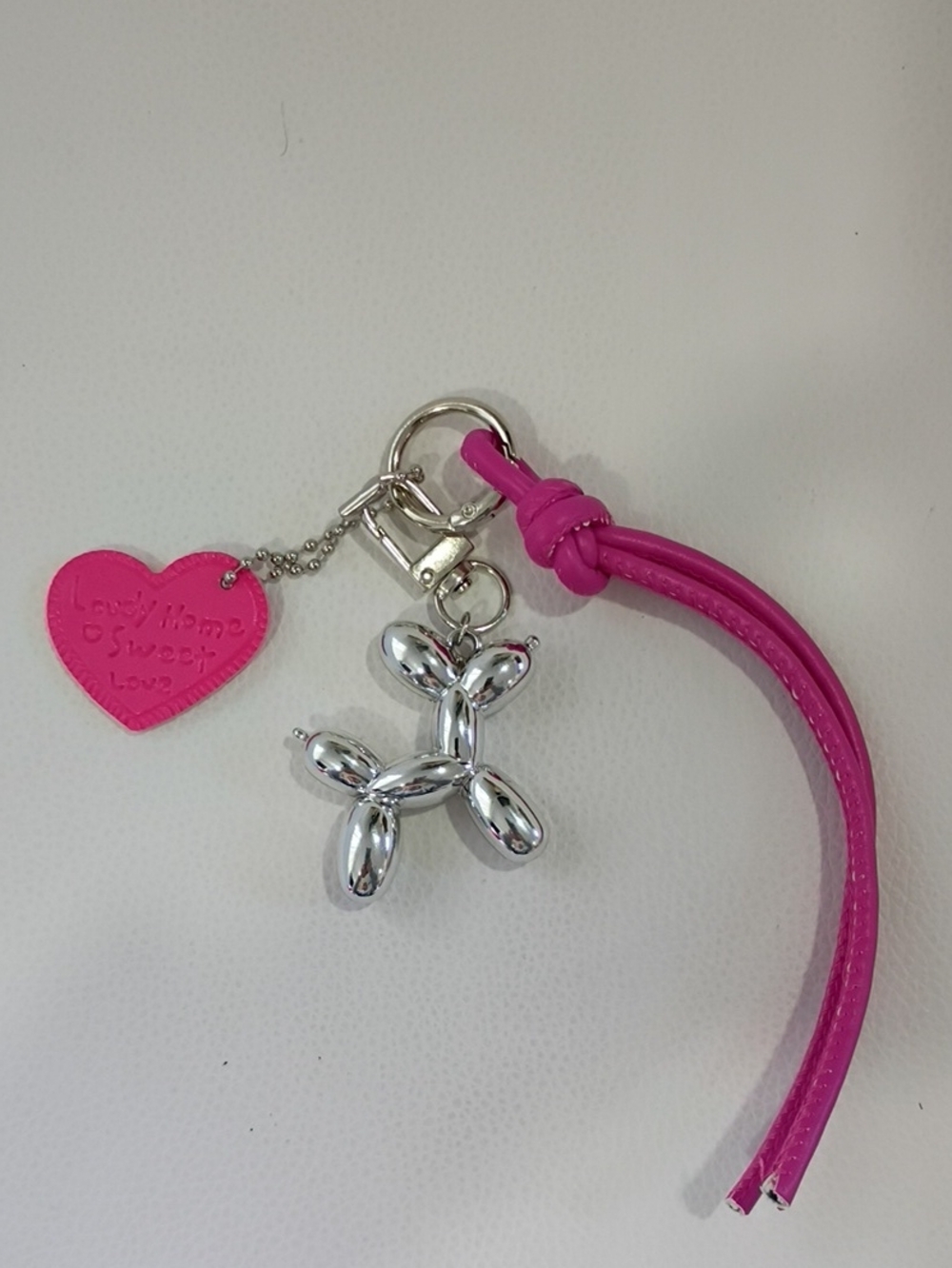 Pink Heart & Silver Balloon Dog Keychain - Women's Accessory
